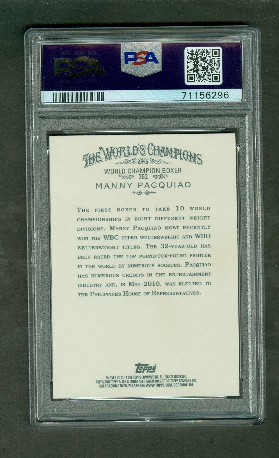 Manny Pacquiao 2011 Topps Allen & Ginter Rookie #262 PSA 9 MINT 296 view 2