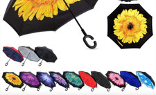 Reverse Umbrella C Handle Inverted Double Layer 80cm Assorted Designs