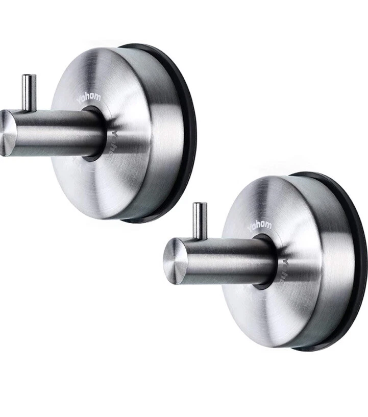 YOHOM 2Pcs SUS 304 Stainless Steel Vacuum Suction Cup Coat Hooks