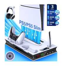 PS5 Slim&PS5 Edition /Disc Stand Cooling Fans Dual Controller Charging Station