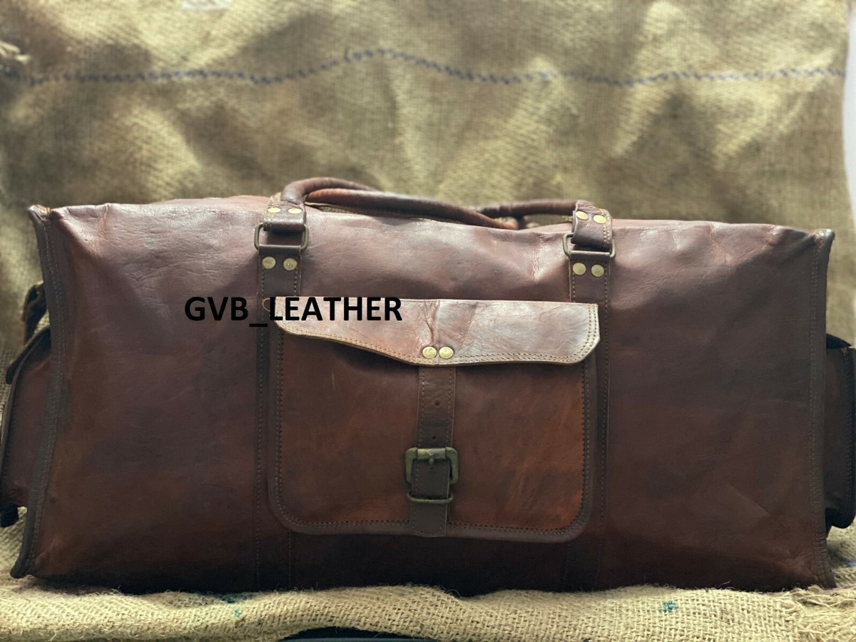 Horizontal Leather Duffle Bag Mens Travel Cabin Carryon Luggage Handbag  Sports