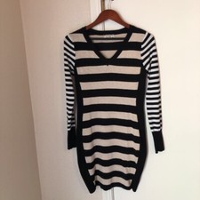 Pink Rose Womens Sweater Dress Multicolor Stripe V Neck Long Sleeve Knit M