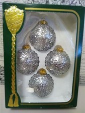  4 Rauch USA Victoria Christmas Ornament Balls Silver Confetti Glitter Styrofoam