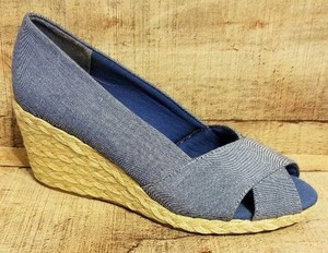 blue canvas wedge shoes
