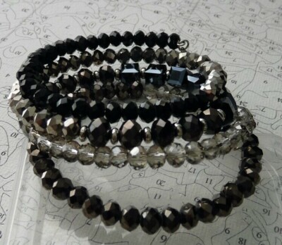 INC Jet Black,Gray,Navy,Clear Crystal Faceted Beaded Bangle Coil Bracelet