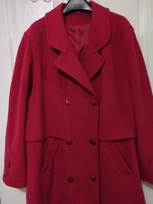 Red Pure New Wool Double Breasted Coat Size L