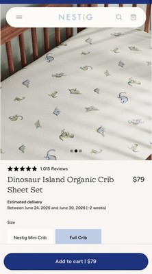 Brand New Nestig Dinosaur Island Organic Crib Sheet Set Full Crib Sheet Set NWT
