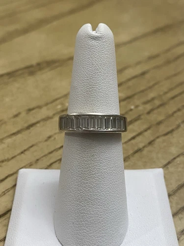 Vintage Avon Sterling Silver Designer Signed Emerald Cut CZ Wedding Band Size 7