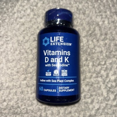 Life Extension Vitamins D and K with Sea-Iodine 60 Capsules Exp 3/27