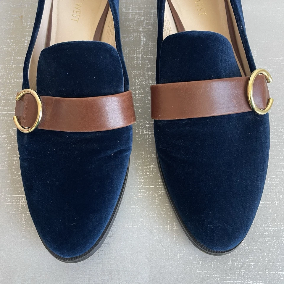 Nine West Women's Velvet Flat Loafer Comfort Slip On Shoes Blue 9 M Holidays - Image 3 of 4