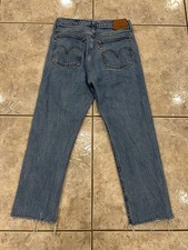 Womens 28X26 Levi's Frayed Big E Wedgie Straight High Rise Button Fly Blue Jeans