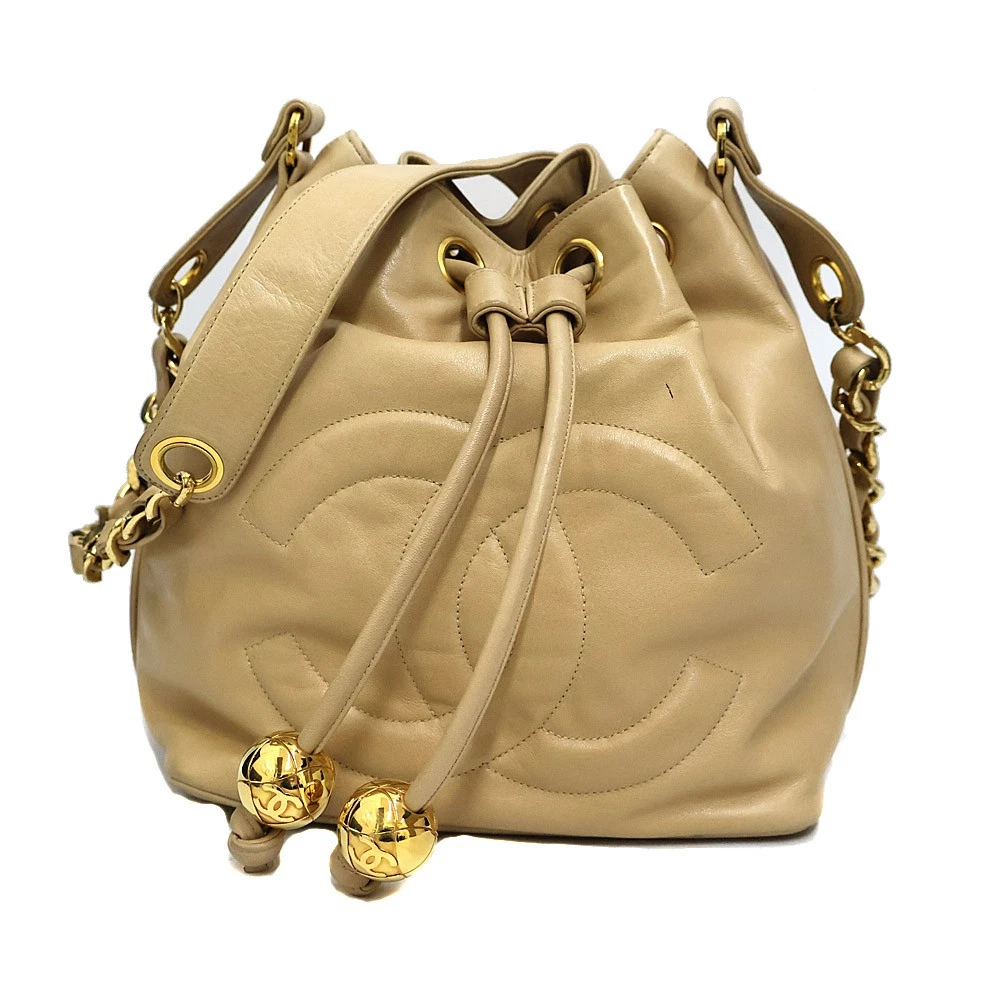 Chanel — Chanel Drawstring Shoulder Bag A01349 Leather Beige Box & Papers Women's #KNB620