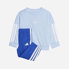 ADIDAS TUTA COMPLETA GIROCOLLO BAMBINO JD6483 ESSENTIALS 3 STRISCE AZZURRO BLU
