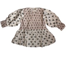 Vintage Girls HandSmock Blouse Hazelnut Flower Embroidery Size 4T, NEW