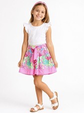 NEW Vintage Lilly Pulitzer Patchwork Tropcial Floral Skirt Belt Pink Girls SZ 6