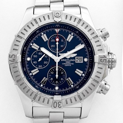 Breitling Super Avenger A13370 Auto 48mm Blue Chronograph Dial Date Steel w.P