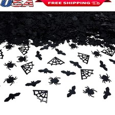 Halloween Confetti Black Foil Glitter Bat Spider Web Table Decor 1100Pcs New