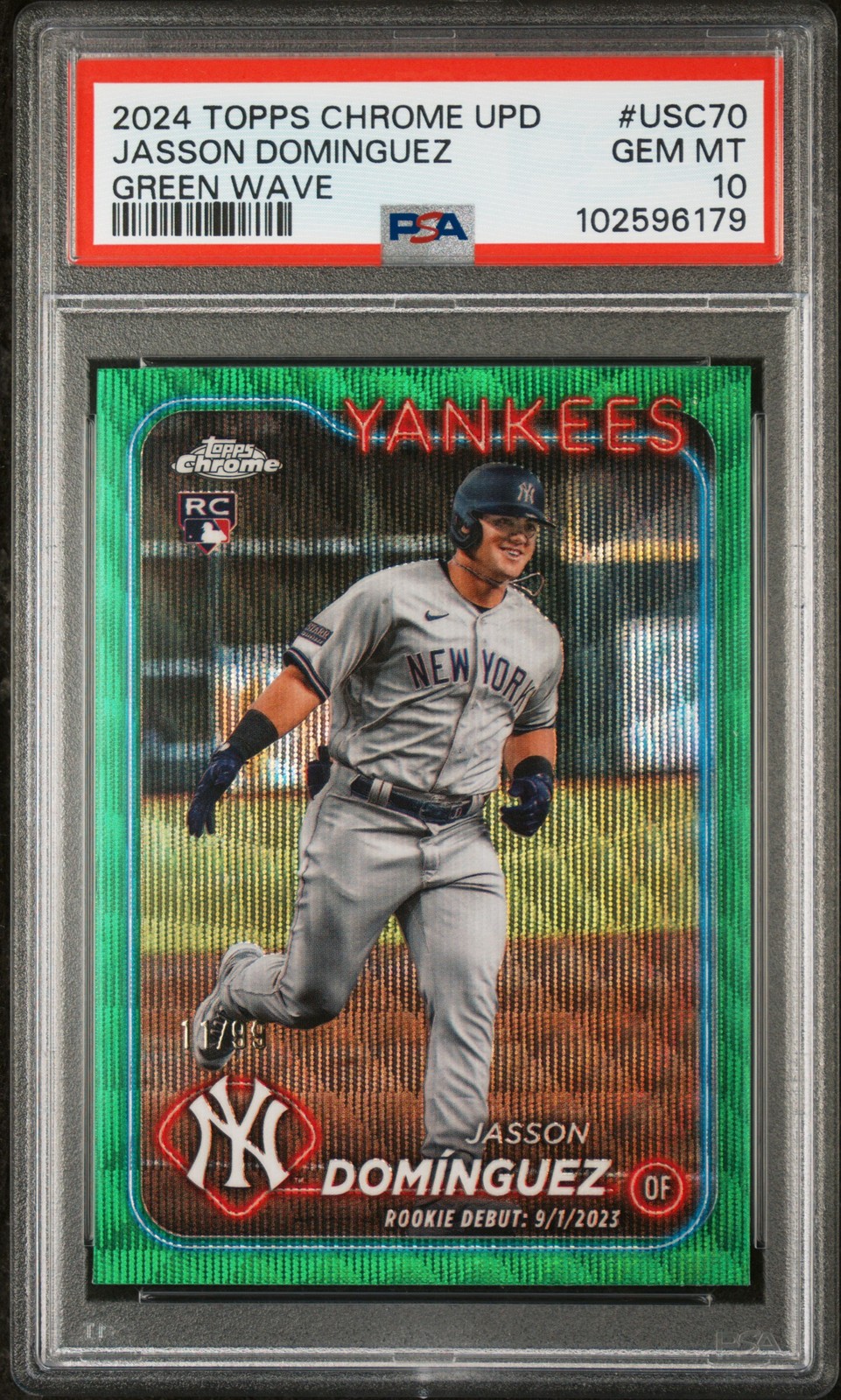 2024 TOPPS CHROME UPDATE GREEN WAVE #USC70 JASSON DOMINGUEZ 11/99 PSA 10