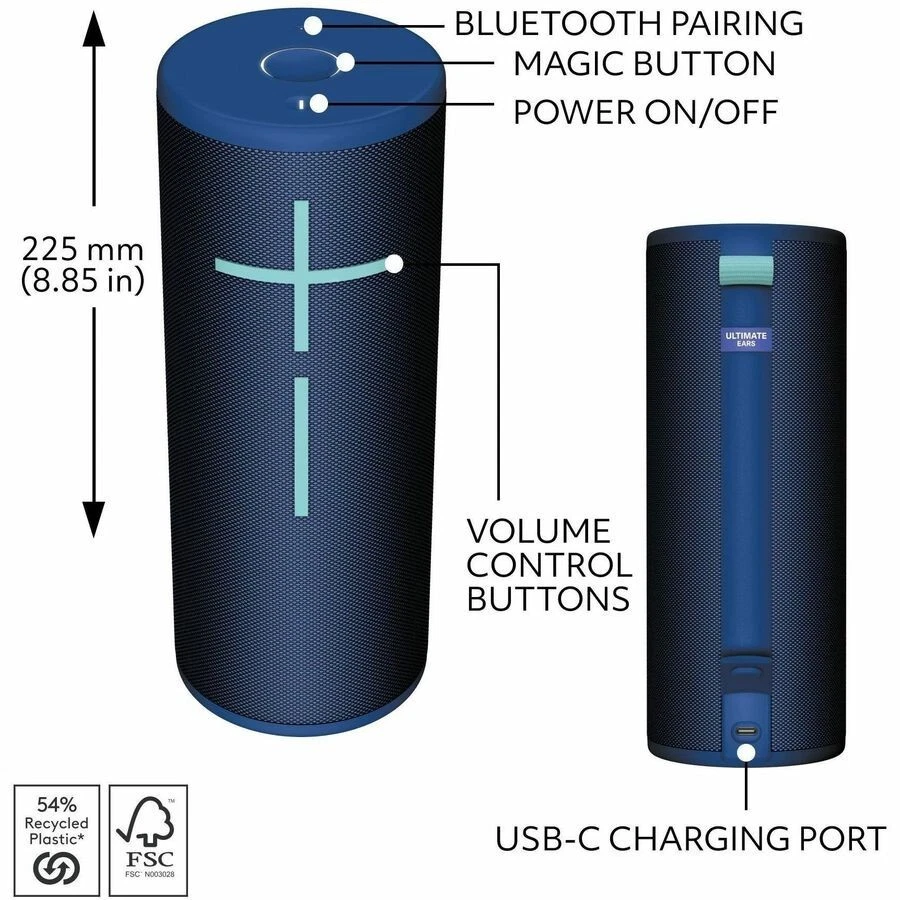 Altavoz portátil Ultimate Ears MEGABOOM 4 inalámbrico Bluetooth azul cobalto 20% de descuento Foto 2 de 3