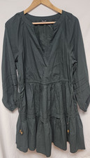 Madewell Size Large Crinkle Poplin Wrap Mini Dress Dark Green Boho Tie Cotton