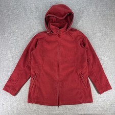 Duluth Trading Fleece Jacket Mens L Hooded Full Zip Workwear Hiking Outdoor Red
