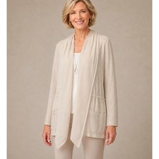 CHICO'S 3 Silk Linen Dressy Open Jacket Topper XL Pockets Event Career Travel