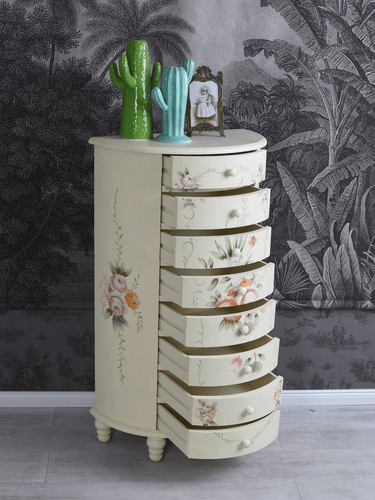 Kommode Antik Kommodenschrank Landhausstil Holzkommode Rosen Wäschekommode Retro - Bild 3 von 8