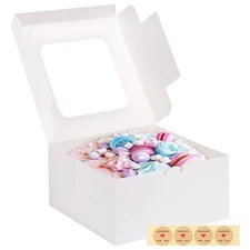 4 Pack Cake Boxes with Window Bakery Boxes for Cake Pie, 10x10x5 Inch