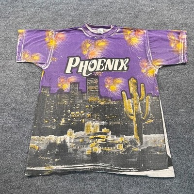 Vintage Y2K Phoenix Arizona City Skyline AOP Shirt XL 23x29 Purple