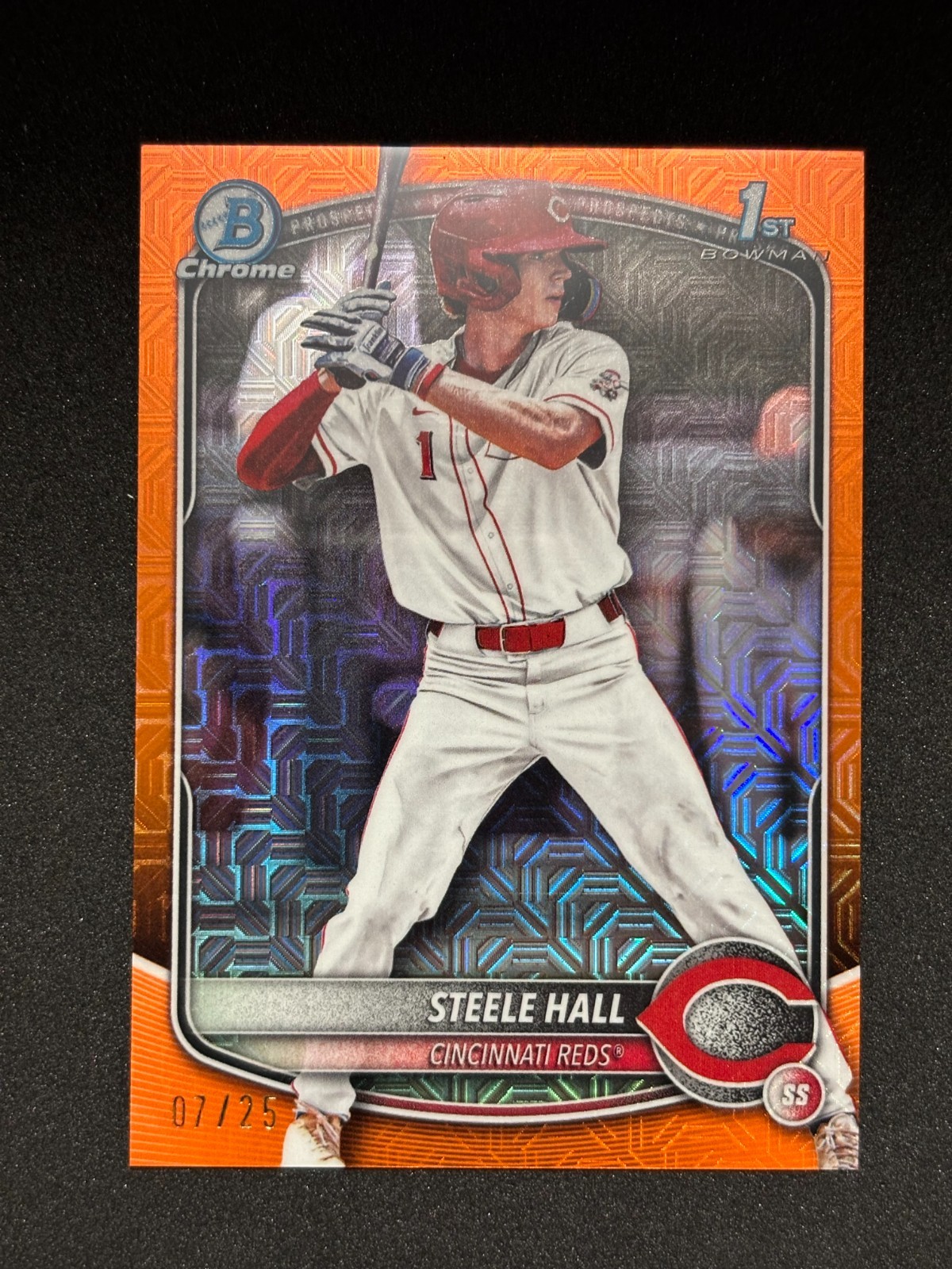 2025 Bowman Draft Chrome Steele Hall 1st Bowman Orange Mojo Refractor #/ 25 Reds