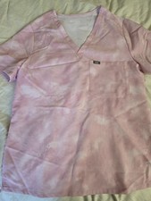 Figs Scrubs Pink White 1 Pocket Top