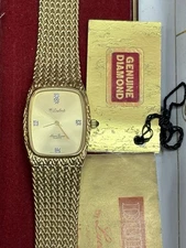 Dufonte Lucien Piccard w/Genuine Diamond Watch Mens Original Case, New Battery