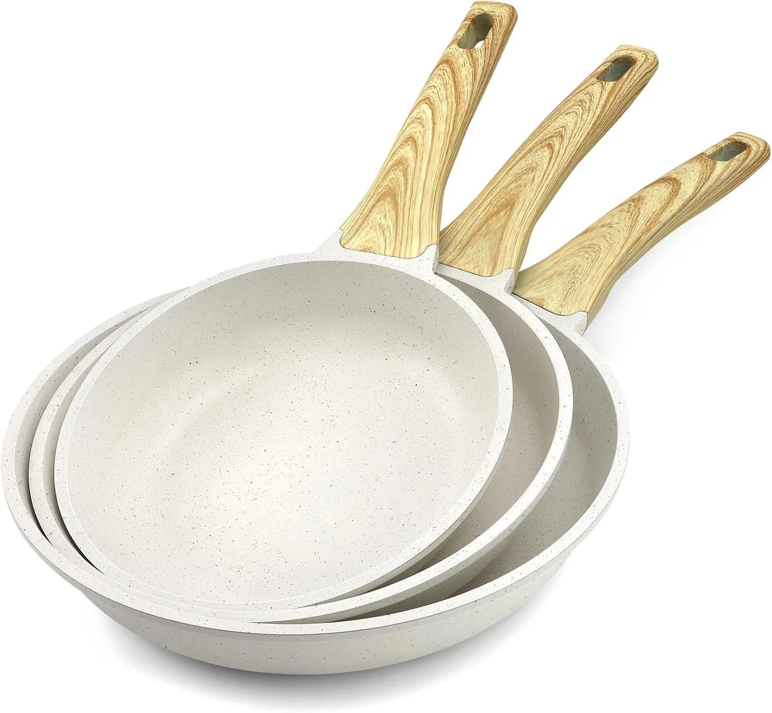 Nonstick Skillet Frying Pan Set,White Granite Non Stick Pans