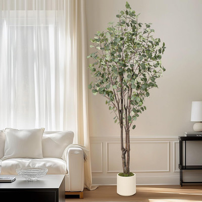 Garveehome Artificial Eucalyptus Tree 7 Ft Tall Fake Artificial Plant White