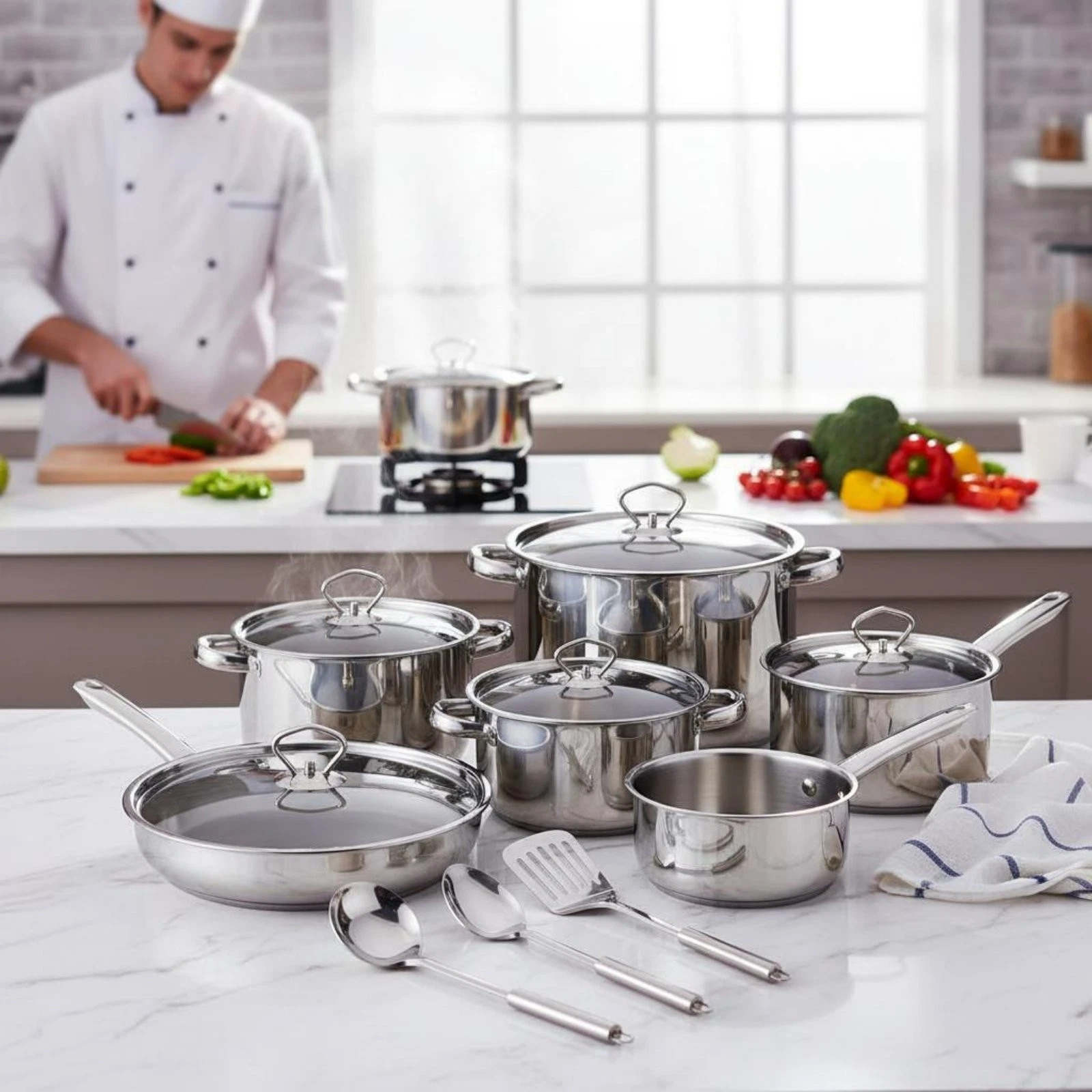 15 Pieces 15 Piece Stainless Steel Cookware Set Includes Lids
Opens in a new window or tab