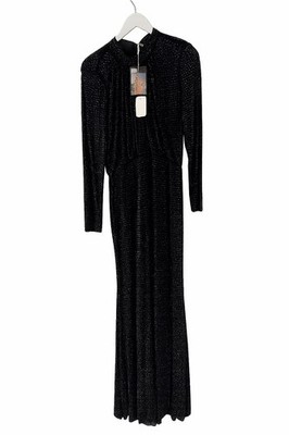self-portrait Black Sequin Mesh Maxi Dress UK 12 US 8
