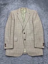 Austin Reed Blazer Men 42R Tan Lambs Wool Houndstooth Sports Coat Career Jacket