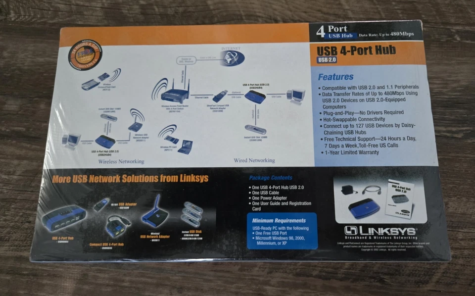 Linksys USB2HUB4 USB 4-Port Hub, USB 2.0, NIB - Image 2 of 4
