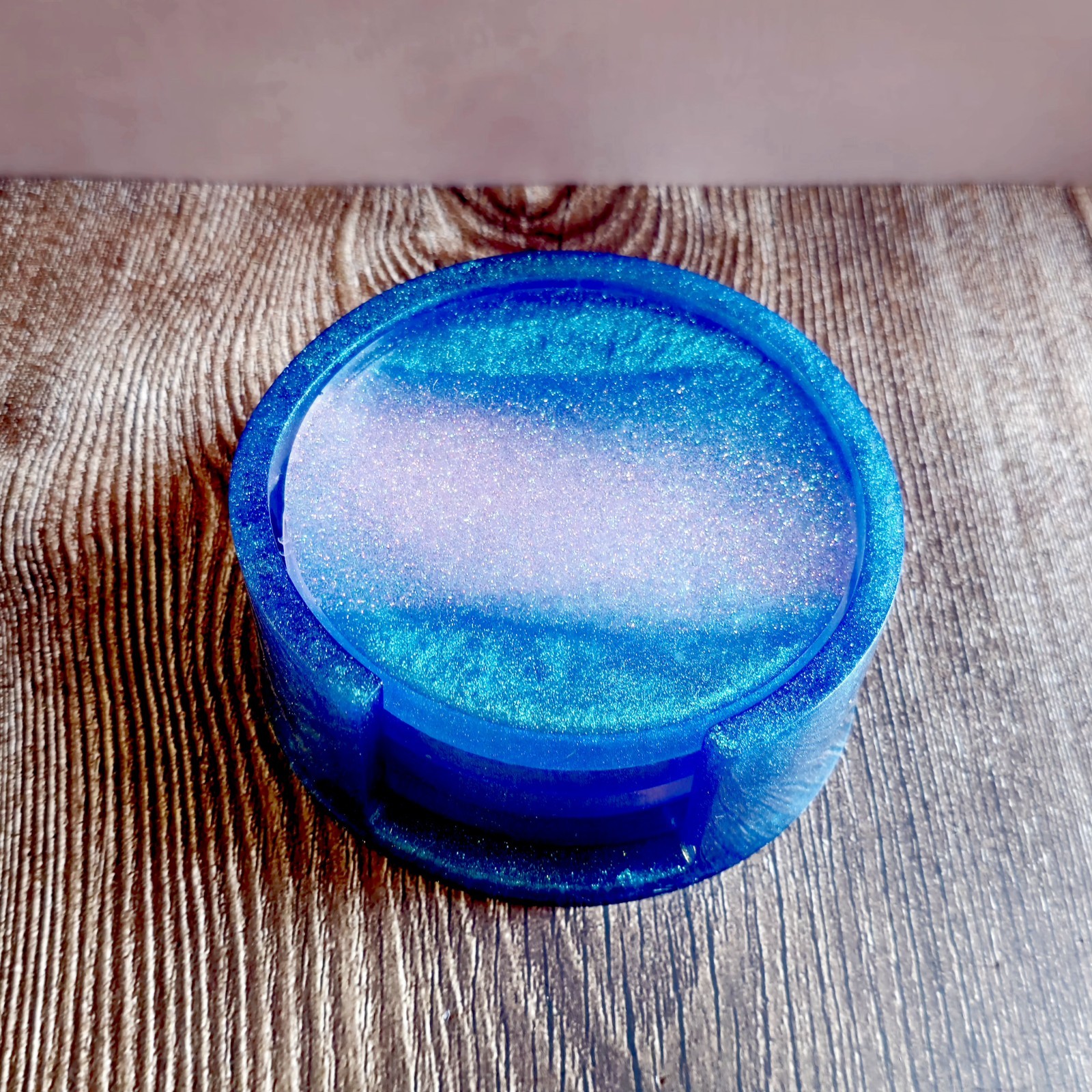 Glittery Pink Turquoise Fused Glass Coaster Set 5pc