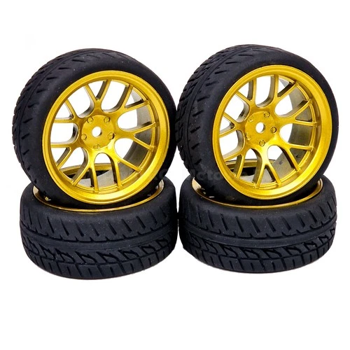 1/10 RC Road Gold Y Spoke Wheels Tyres for Tamiya TT02 TT01 MF01X 6mm offset - Picture 1 of 6