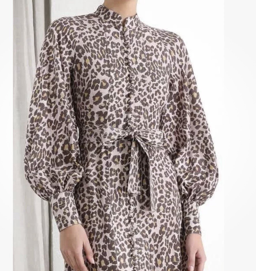Zimmermann Sabotage Silk Midi Dress leopard 100% Silk Size 3/ AU 12 / US 8 
