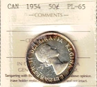 1954 Fifty Cents ICCS PL-65 MAGNIFICENT LOW Mintage KEY Date Proof-Like QEII 50¢