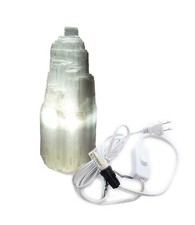 8" Natural Selenite Crystal Lamp White Gemstones Skyscraper Tower Healing Lig...