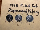 Year SET (3) 1943 P D S SHINY REPROCESSED Steel Wartime Wheat Penny Cent 445ABC