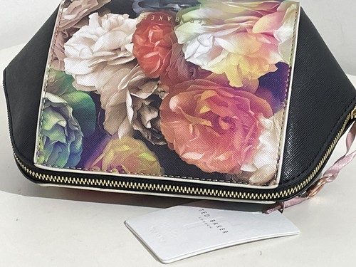 TED BAKER SCHWARZ BUNT BLUMEN JACQUIE LEDER HANDTASCHE KOSMETIK MAKE-UP TASCHE NEU!!! - Bild 7 von 10