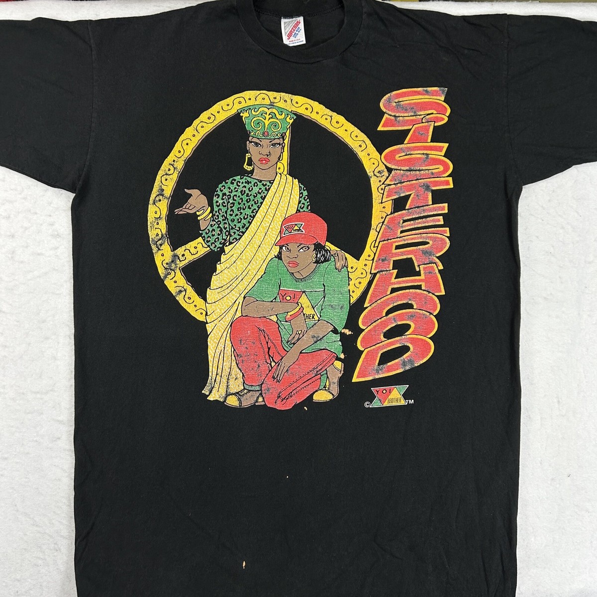vtg 90s YO! BROTHER SISTERHOOD LONG NIGHT T-Shirt 2XL black