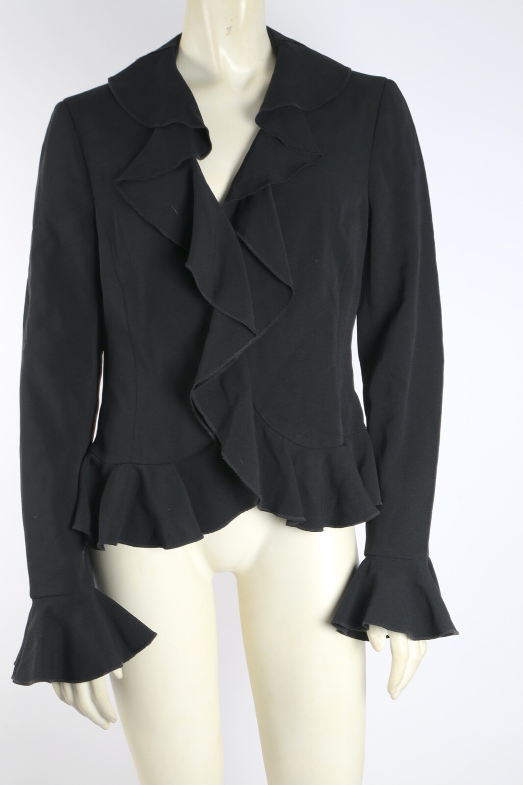 MOSCHINO Black Ruffle Bell Sleeve Blazer Jacket Size 10