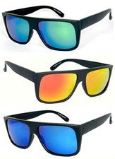 Retro Square Frame Sunglasses Flat Top Matte Black Frame Mirror Lens UV Protect