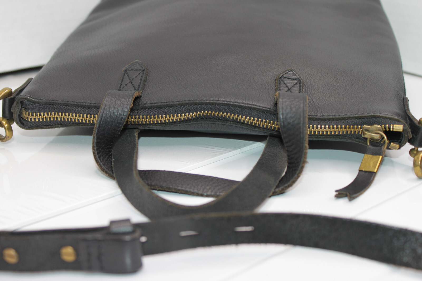 Madewell Black Leather Small ZipTop Transport Crossbody Tote Bag eBay