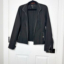 Nina McLemore Size 8 Black Open Front Blazer Contrasting White Stitching